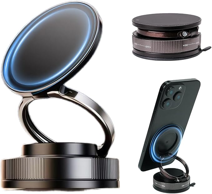Upgraded 360° Nano Gel Vacuum Magnetic Car Phone Holder Ultra Strong Suction Magnetic Force for MagSafe, iPhone Air 17 16 15 14 13 12 , Foldable Retractable Mount for Car/Dashboard/Gym/Mirror