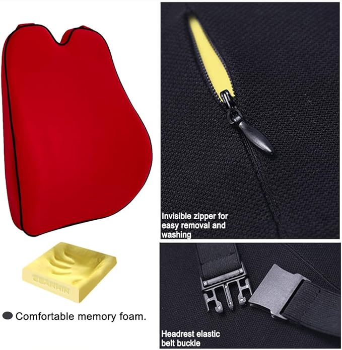 Car Lumbar Support Back Cushion Memory Foam Universal Fit Major Car Seat with Back Pain Relief for Car Office Home 1PCS Red
