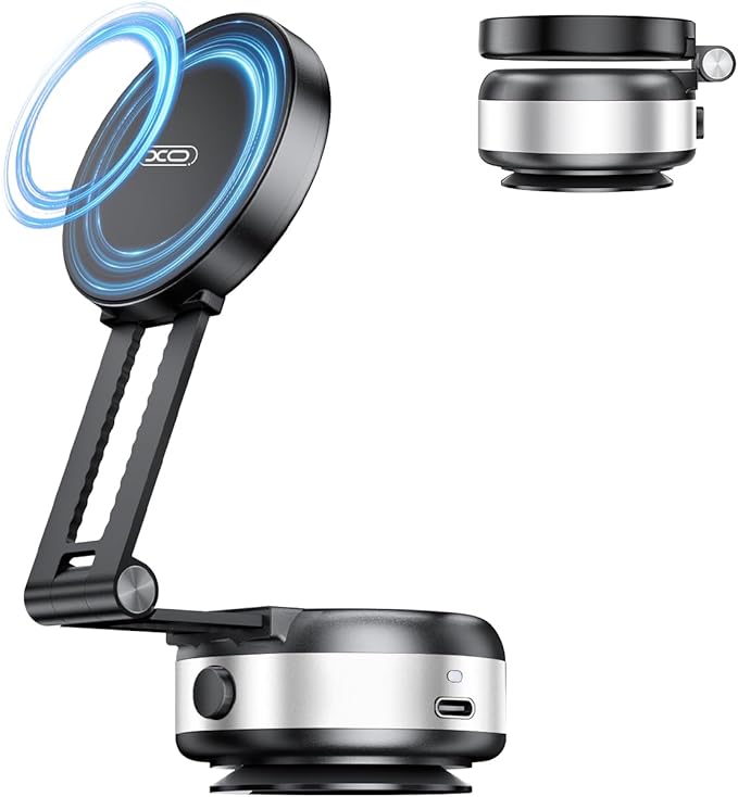 Vacuum Suction Magnetic Car Phone Holder, Electric Magnetic Car Phone Holder Mount Foldable Adjustable Car Mount for iPhone12-16,Mirror/Glass/Screen/Smooth None Porous Surface (Not Charge Phone)