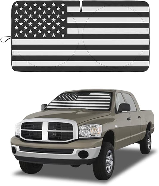 American Flag Car Windshield Sun Shade, Foldable Car Front Window Sunshade for Car SUV Truck, Auto Interior Sun Protection Cover, Blocks UV Rays & Keeps Your Vehicle Cool (USA B&W Flag, X-Large)