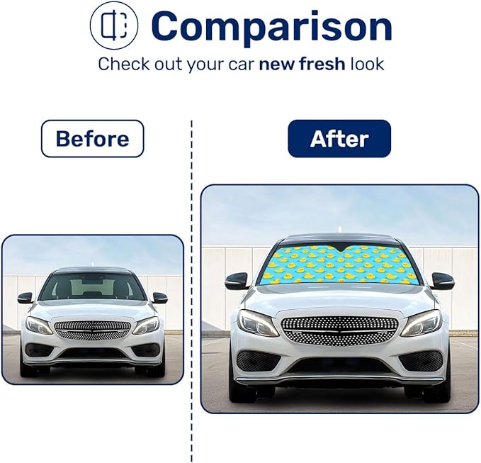 GENANY Blue Rubber Duck Windshield Sun Shade for Car SUV Truck (55x30 Inches), Sun Shade Windshield, Shades for Windows, Protector Blocks UV, Car Decor