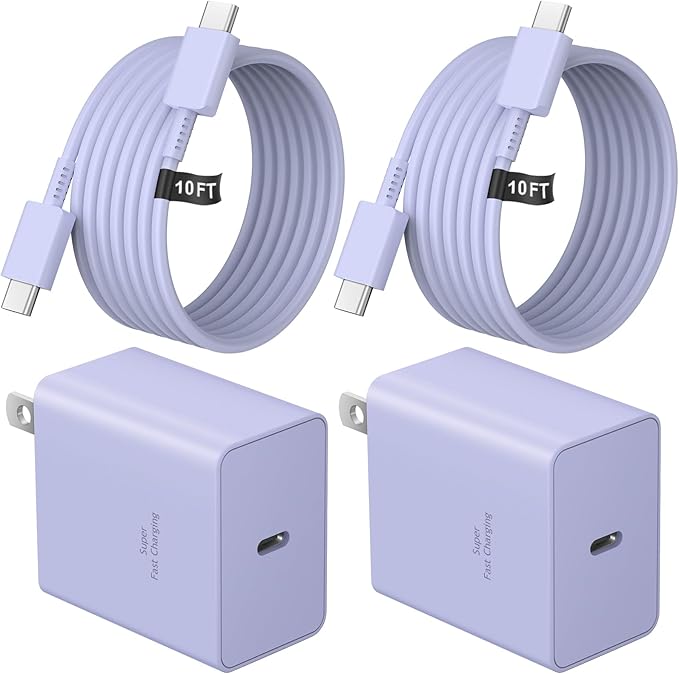 USB C Charger Type C Charger Fast Charging 10FT 45W Samsung Chargers 2-Pack with iPhone Air/17/17 Plus/17 Pro/17 Pro Max/16/16 Plus/16 Pro/16 Pro Max/15/15 Pro Max/iPad Pros/Galaxy S25 S24(Purple)