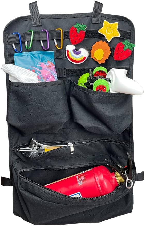 Car Backseat Organizer with Multi-Pockets for Stores Car Accessories, Vacuum and Short Fire Extinguisher-Seat Back Organizer Universal Fits Jeep F150 SUV Truck Pickup