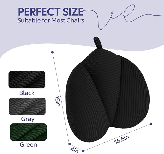 Lumbar Support Pillow for Recliner, Back Support Pillow for Office Chair, Back Cushion with Shredded Foam for Back Pain Relief & Reading, Lumbar Cushions for Couch, Sofa Seat, Car, Black