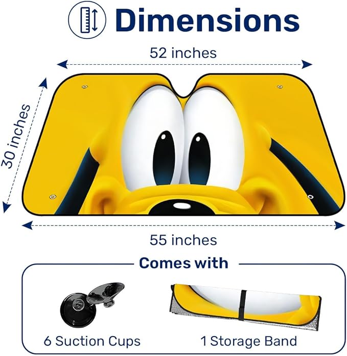 GENANY Yellow Dog Windshield Sun Shade for Car SUV Truck (55x30 Inches), Front Window Visor for Windows, Protector Blocks UV