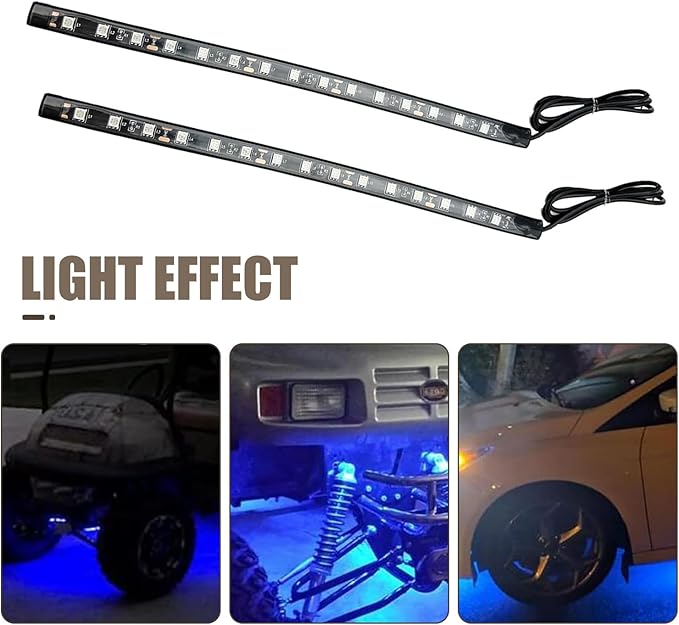 4 PCS Car LED Strip Lights, 5050-15SMD High Brightness Flexible Lamp Strips, IP67 Waterproof 12V DC Bulb with Back-adhesive, Universal Ambient Lighting for Cars Motorcycles Boats (Blue)