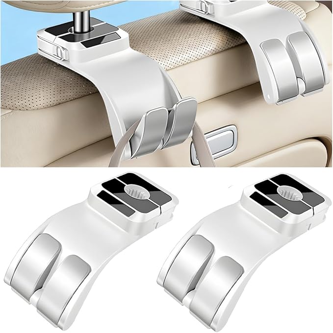 SWPHRT Car Seat Headrest Hook, Multifunctional Vehicle Backseat Storage Hanger for Purse Handbag Hat, Automotive Seat Back Bag Groceries Holder Hook, Universal for Truck SUV Sedan (White)