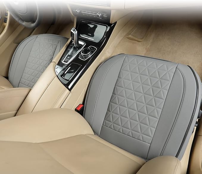 Black Panther Luxury Faux Leather Car Seat Cover for Front Bottom Seat, Anti-Slip and Wrap Around The Bottom, Fits 95% of Vehicles - 1 Piece,Light Gray