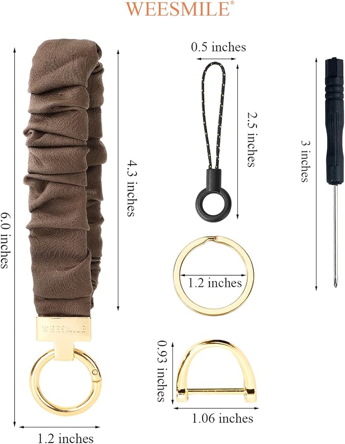 WEESMILE Keychain Wristlet, Stretchy Key Chain for Car Keys with D ring, Cute Scrunchie Wrist Bracelet for Women Men