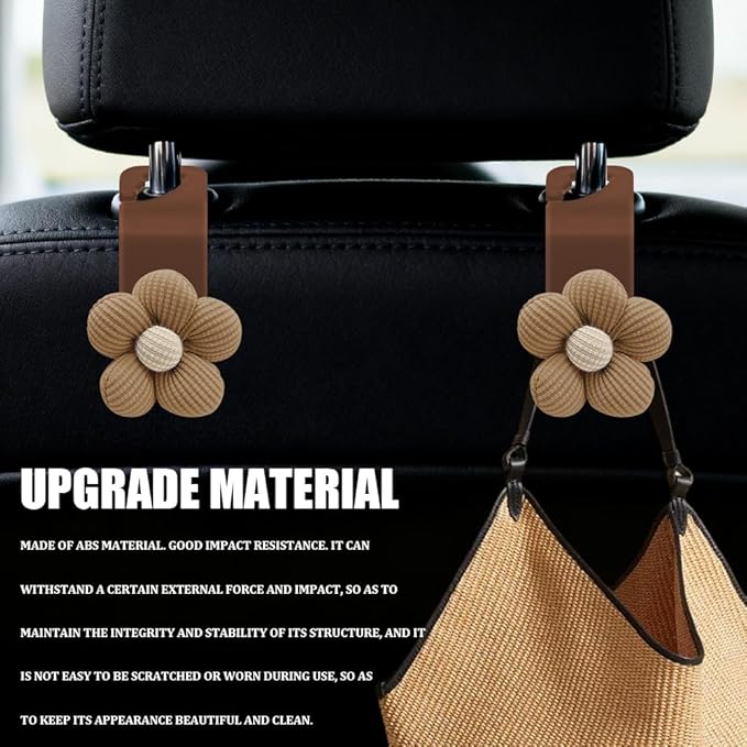 4PCS Car Headrest Hooks, Purse Hook for Car, Cute Flower Auto Backseat Organizer Hanger for Purse Grocery Bag Coat, Auto Seat Back Organizer Storage Hanger Holder Fit Vehicles (Orange)