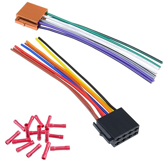 Car Radio Stereo Wiring Harness Adapter,16Pin ISO Radio Wire Harness with Butt Connector Replacement Cable for Aftermarket Car CD DVD Head Unit Player
