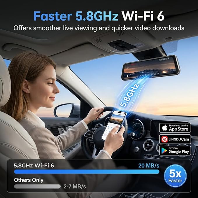 LD4K Max Mirror Dash Cam with 4K Front and 2.5K Rear Camera, STARVIS 2 Sensor, with ADAS BSD LCA Smart Mode, GPS, G-Sensor, Loop Recording, Parking Monitor, Voice Control, 5.8GHz WiFi,128GB Card