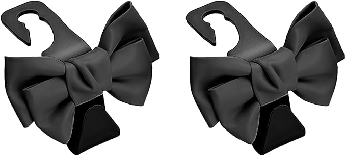 2 PCS Car Seat Headrest Hooks, Cute Bow Shaped Vehicle Backseat Storage Hooks, Leather Bow Shaped Sturdy Car Seat Back Hooks for Purses/Coats, Car Accessories (Black)