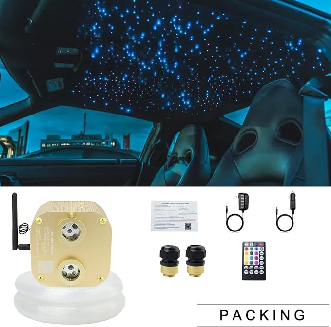 AZIMOM Bluetooth 20w Upgraded Fiber Optic Lights Twinkle Star Ceiling Lighting Kits 1100pcs0.03in13.1ft Fiber Strands Dual Port RGBW Sound Remote Control Light Source Home Indoor Car Ceiling Decor