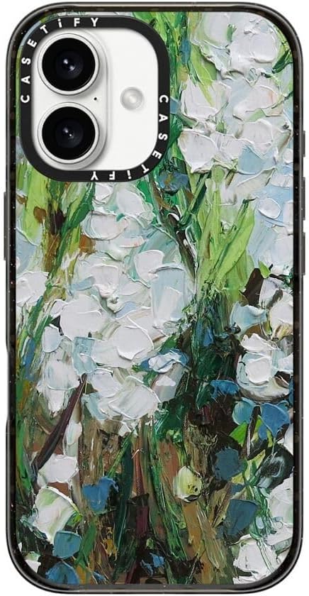 CASETiFY Impact Case for iPhone 16 [Slim / 8.2 ft. 4X Military Grade Drop Protection/Compatible with Magsafe] - Wild Squill Flowers - Clear Black
