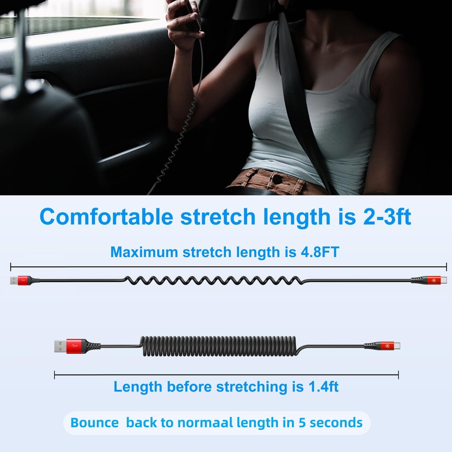 USB C Cable [3FT+6FT], 2Pack USB A to USB C 3A Fast Charging, Coiled Type C Charger Cord for Car USB-C Cable Compatible with iPhone 16/15/Plus/Pro/Samsung Galaxy A10e A20 A50 S20 Plus S10E Note 20-Red