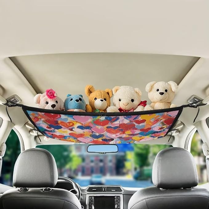 Multi-colored Heart Car Roof Storage Bag Car Seat Back Hanging Bag All Car Storage Organizers One-Size-Fits Tidy Pouch Pocket Storage for Small Items