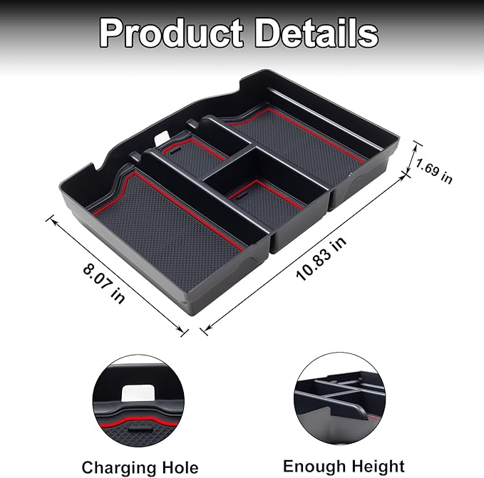 PIMCAR Compatible with 2019-2026 Dodge RAM 1500 2500 3500 Center Console Organizer ABS Plastic Material Interior Accessories Armrest Box Insert Tray (Red Trim)
