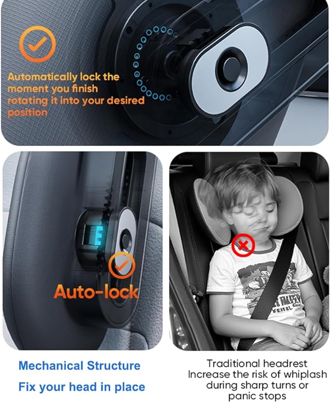 Head Rest Pillow for Car with Hook, Adjustable Car Seat Travel Pillow, Neck Support for Car Seat with Memory Foam & Ice Silk, Kids Adult Road Trip Sleeping Pillow Brownish Red (1 Eye Mask Included)