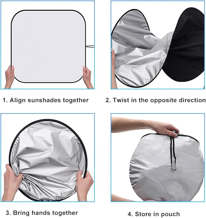 Ziciner 2 PCS Car Windshield Sun Shade, Auto Sun Heat and UV Rays Blocker, 33"×36" Foldable Automotive Front Window Sunshade Protector, Universal Vehicle Interior Accessories (Silver-L)