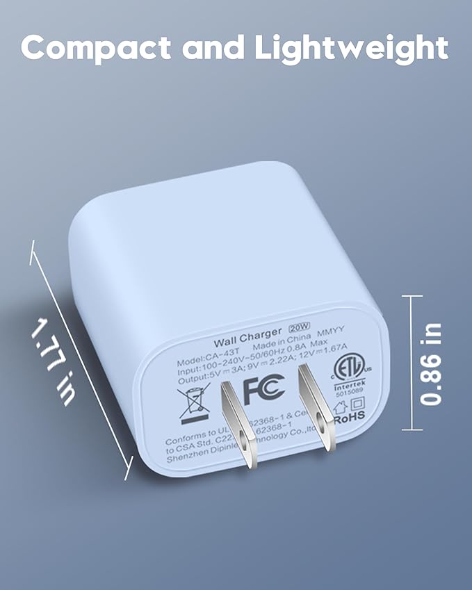 20W Fast Charger for iPhone 17/17 Pro Max/Air/17e/16/16 Pro Max/Plus, iPad Pro 13/12.9/11 inch, iPad 10th/Mini 6, AirPods, 2Pack USB C Wall Charger Type C Fast Charging Block with 3FT USB C to C Cable