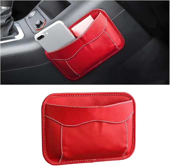 Moly Magnolia Car Seat Side Pocket Organizer, American Flag PU Leather Storage Bag, Pen Phone Holder Tray Pouch Seat Gap Filler, Interior Accessories for Auto Door Window Console (Red)