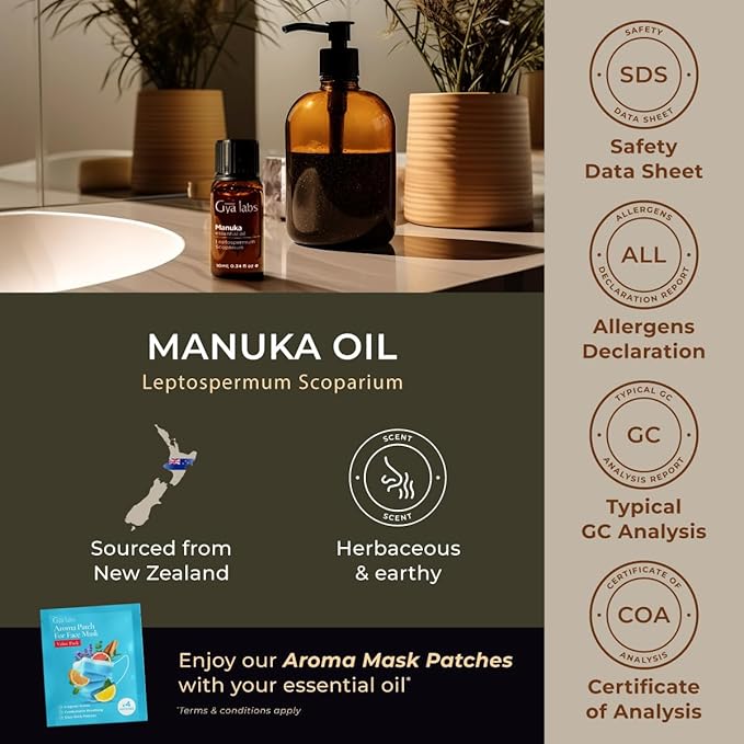 100% Pure Manuka Essential Oil - 0.34 Fl Oz - Manuka Oil for Hair, Skin, Diffuser, Aromatherapy & DIY Candle Making Scent