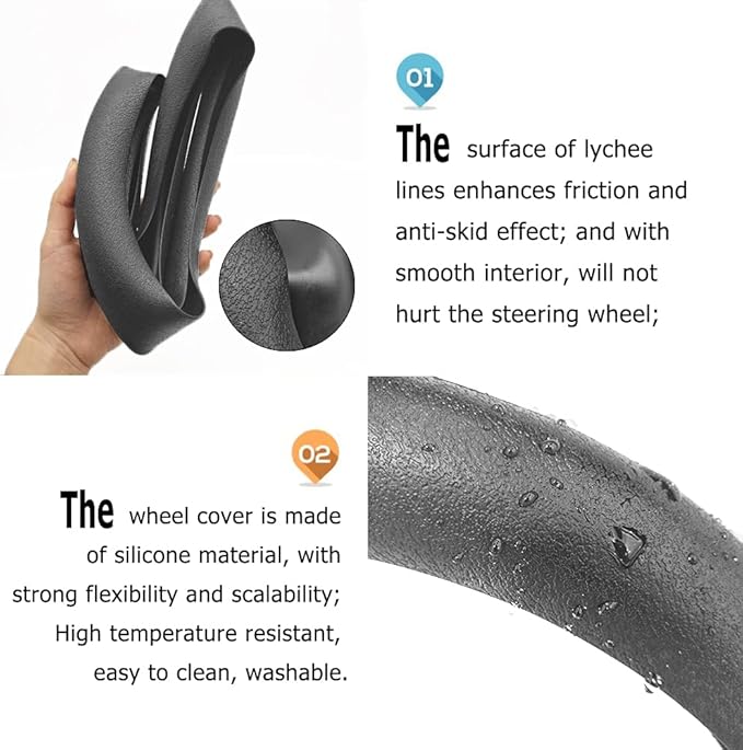 Direct Silicone Auto Car Steering Wheel Cover 13"-15" / 33-38cm, with 4 pcs Air Vent Hook - Gray