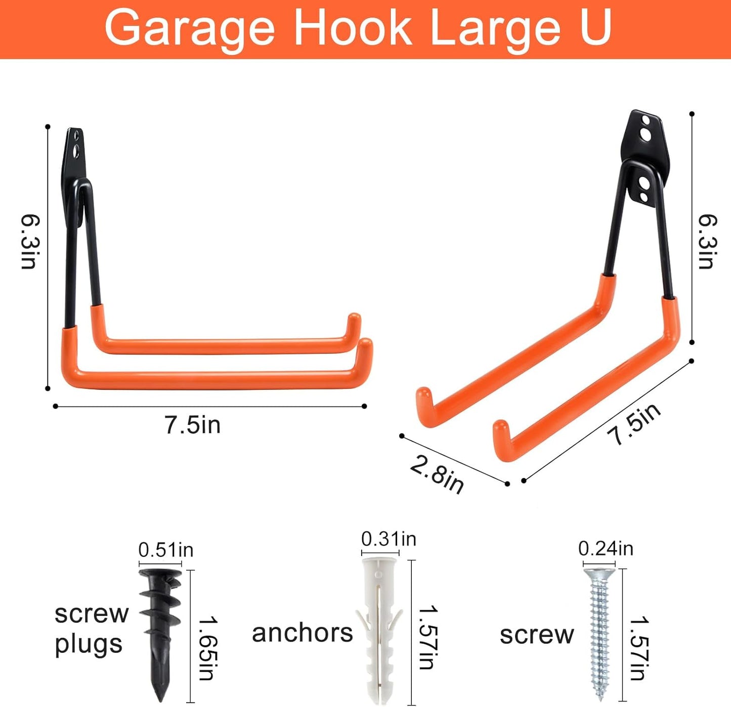 Aoben Heavy Duty Steel Garage Storage Hooks - Utility Tool Hangers and Combinable Wall Mount Hooks for Organizing Ladder, Hold Chairs, Heavy Tools (Large U, 10 Pack)