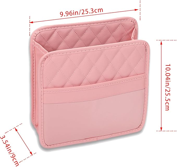 Car Seat Organizer Backseat with Storage Pockets, PU Leather Vehicle Backseat Hanging Storage Pocket, Multipurpose Automotive Travel Essentials Accessories, Universal for Most Cars (Pink)