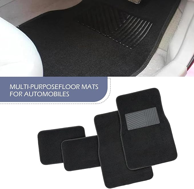 4 PCS Car Mat Kit, Anti-slip Automotive Carpet Floor Mat, Flame Retardant PVC Vehicle Protection Floor Pad, Universal for Most Cars SUVs (Black)