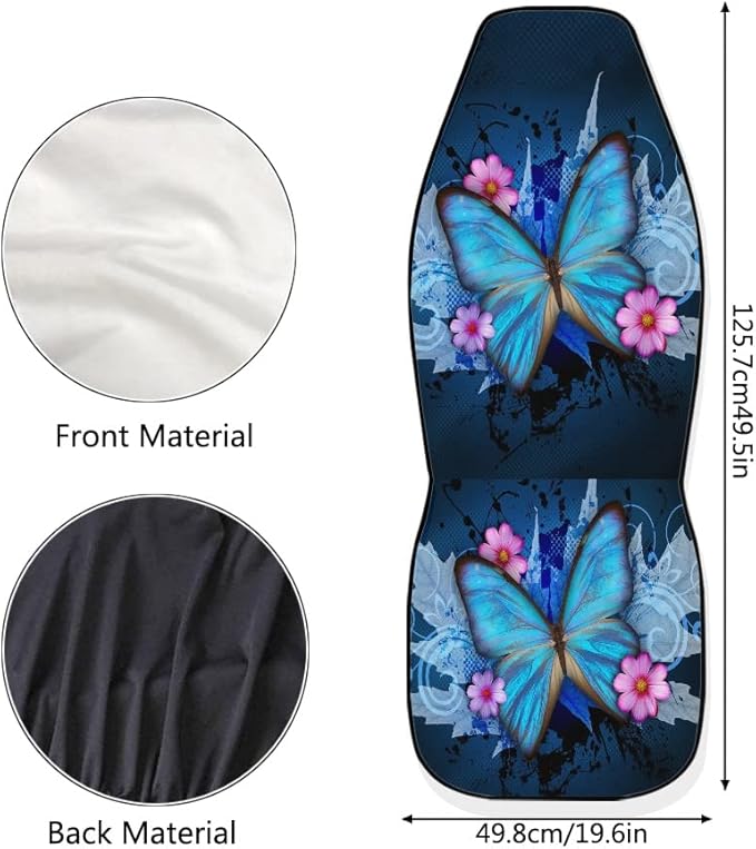 BIGCARJOB Trendy Car Seat Covers Ble Butterfly Print High Back Seat Cover Set of 2 Ultra-Soft Universal Fit