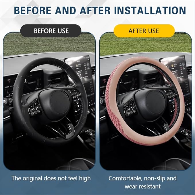 Car Steering Wheel Cover, Steering Wheel Accessories, Universal 15 Inch Microfiber Breathable LCE Silk, Car Accessories Breathable Anti-Slip Protector Universal for SUV Sedan Truck (Pink)