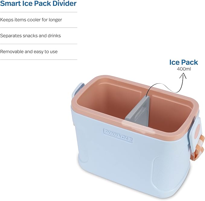 Pinnacle 8.5Qt Mini Cooler – 14 x 7.6 x 10.6In Ice Box with Smart Divider, Locking Lid, Adjustable Shoulder Strap – Insulated Picnic Basket Beach Cooler Bag – 36- Hour Ice Retention – Stylish Colors