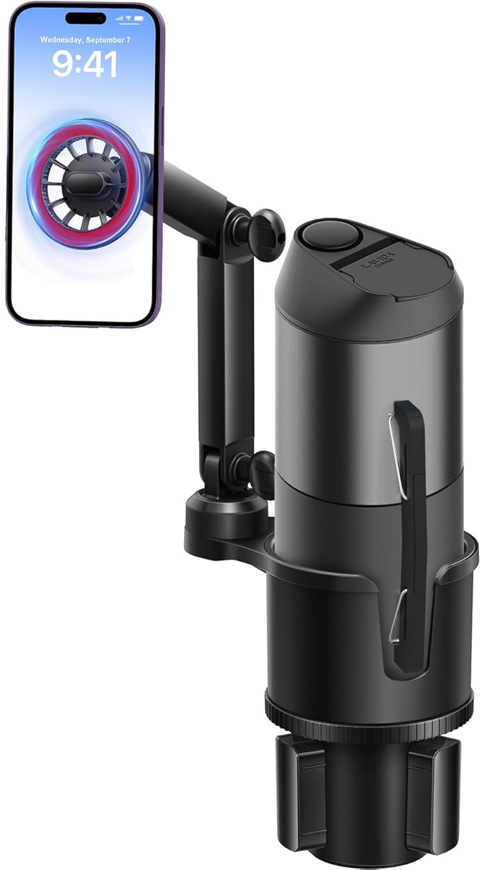 Car Cup Holder with Magnetic Phone Holder, 360° Rotating Cup Holder Phone Holder for Car Truck SUV, Magnet Cup Holder Expander for iPhone Samsung, N52 Magnets Phone Holder for Car