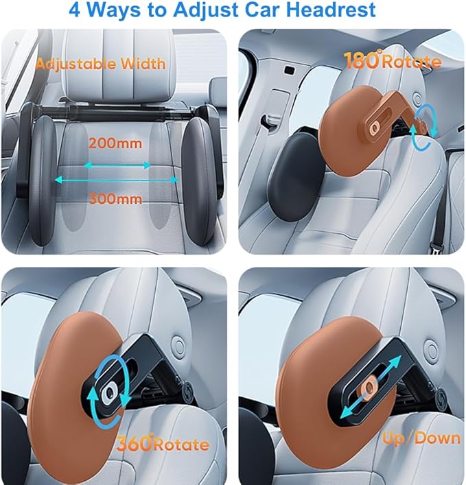 Head Rest Pillow for Car with Hook, Adjustable Car Seat Travel Pillow, Neck Support for Car Seat with Memory Foam & Ice Silk, Kids Adult Road Trip Sleeping Pillow Brownish Red (1 Eye Mask Included)