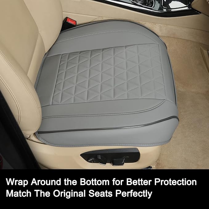 Black Panther Luxury Faux Leather Car Seat Cover for Front Bottom Seat, Anti-Slip and Wrap Around The Bottom, Fits 95% of Vehicles - 1 Piece,Light Gray