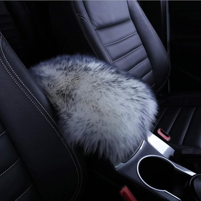 Auto Center Console Cover, EGBANG Console Cover Armrest Pads, Warm Winter Sheepskin Wool Car Armrest Seat Box Pad Cushion Protector Universal Fit (Grey)