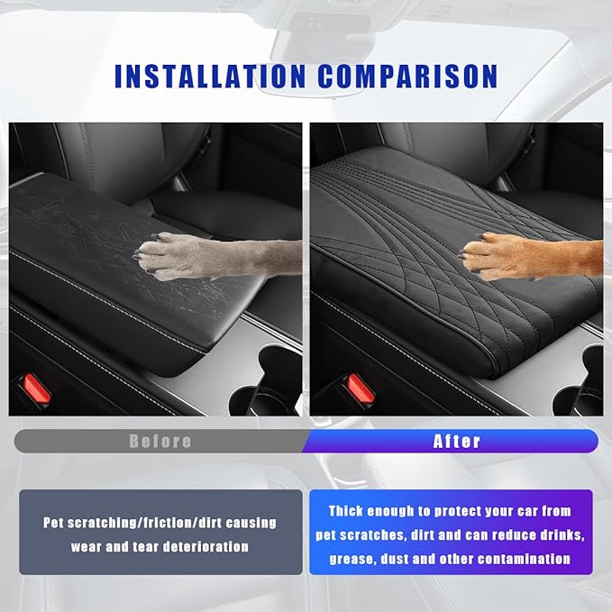 Ziciner Car Center Console Cover, Leather Memory Foam Armrest Cushion Protection Pad, Waterproof Hand Rest Pillow with Height Increase, Universal Accessory for Most Car (Black #Angel)