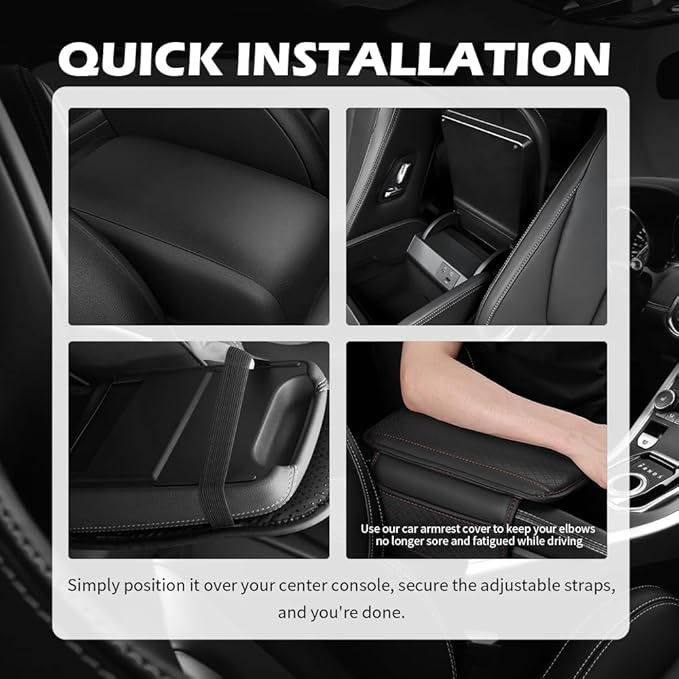 Car Center Console Cover with Storage Bag,Heighted Arm Rest Cover for Car with Square Press Pattern & Air Ventilation Hole for Soft Support,Artificial Leather Cars Middle Console Covers