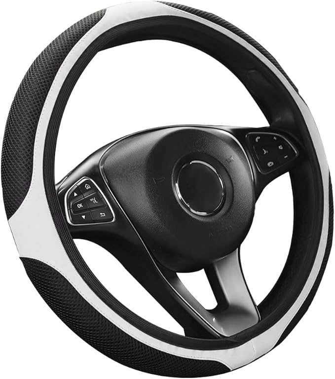 LoyaForba Car Steering Wheel Cover, Universal 14.5-15 Inch, Soft Anti-Slip Neoprene Protector for Steering Wheel, Breathable Odorless and Elastic Stretch, Car Accessory for SUV, Van, Truck (White)