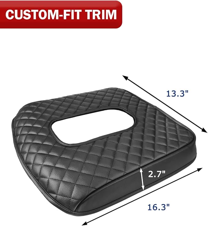 KBH Center Console Armrest Cover for GMC Sierra & Chevy Silverado 1500 2500 3500 2019-2026, Middle Console Lid Protector, Middle Cut, Vinyl Leather, Black (Fits Jump Seat Console Only)