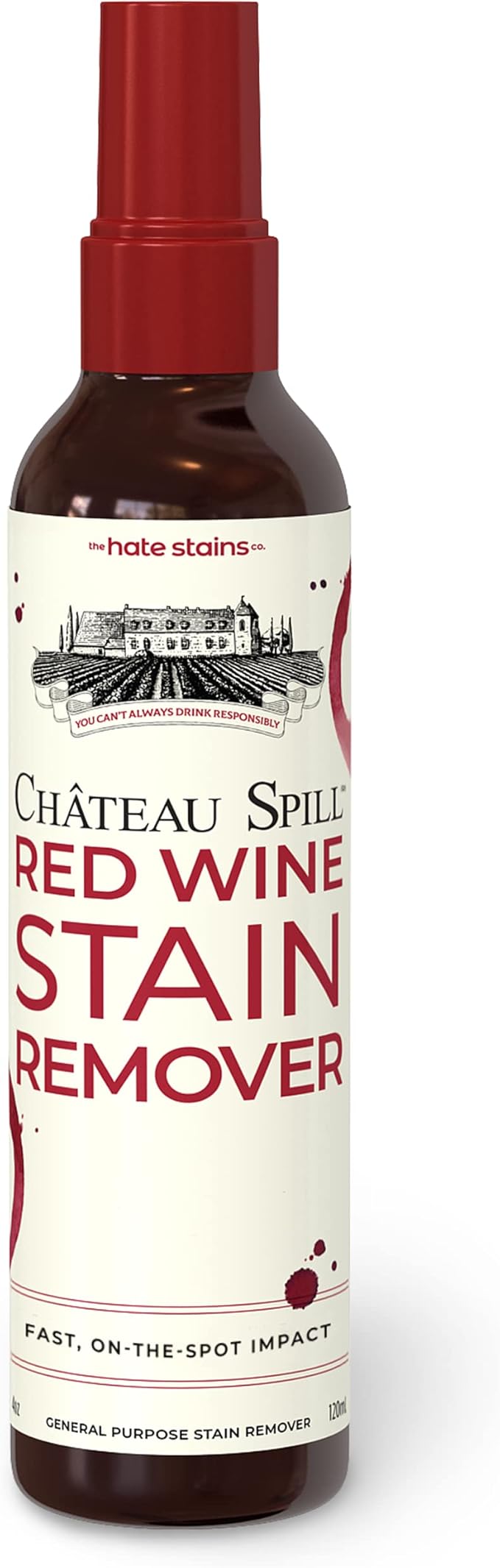 Chateau Spill Red Wine Stain Remover Spray - Wine Stain Remover for Clothes - Proudly Certified by the EPA Safer Choice Program - No Added Phosphates Portable Carpet Cleaner - 4 Fl Oz, Pack of 1