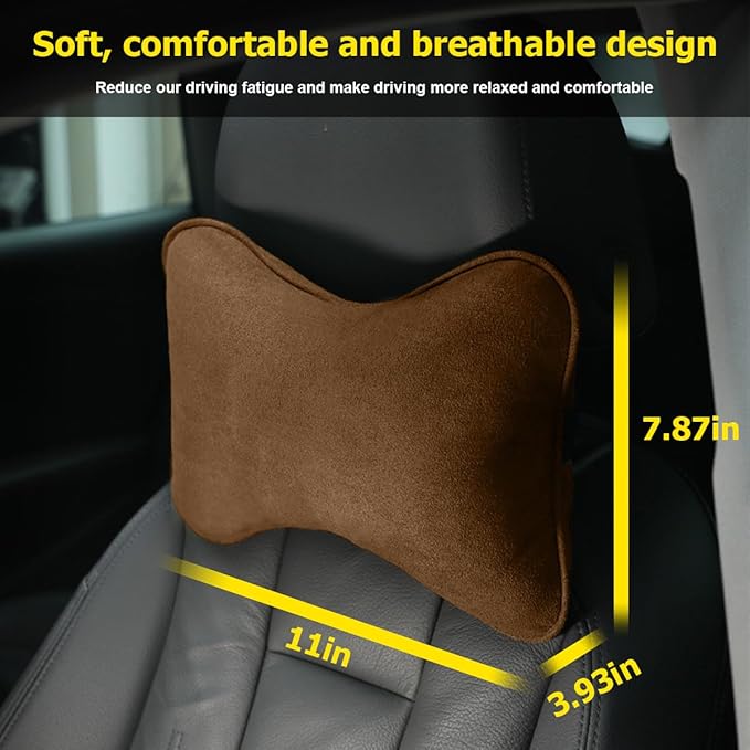 Car Headrest Pillow, Soft Comfortable Breathable Memory Foam Ergonomic Design Automotive Neck Pillow Cushion with Adjustable Strap for Neck Pain Pressure Relief, Universal Fit（Brown）