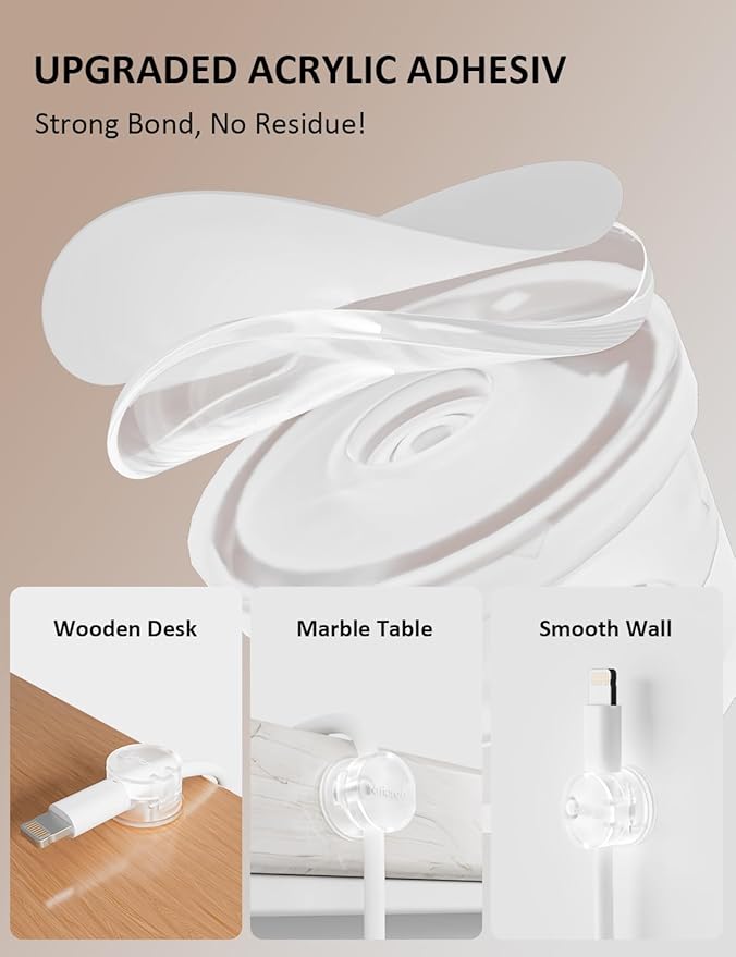 Magnetic Cord Holder for Desk & Nightstand, 7-Pack 360° Rotatable Cable Clips Organizer - Strong Adhesive Fits 8mm Lots for Phone Charger Cords & Wires, Clear
