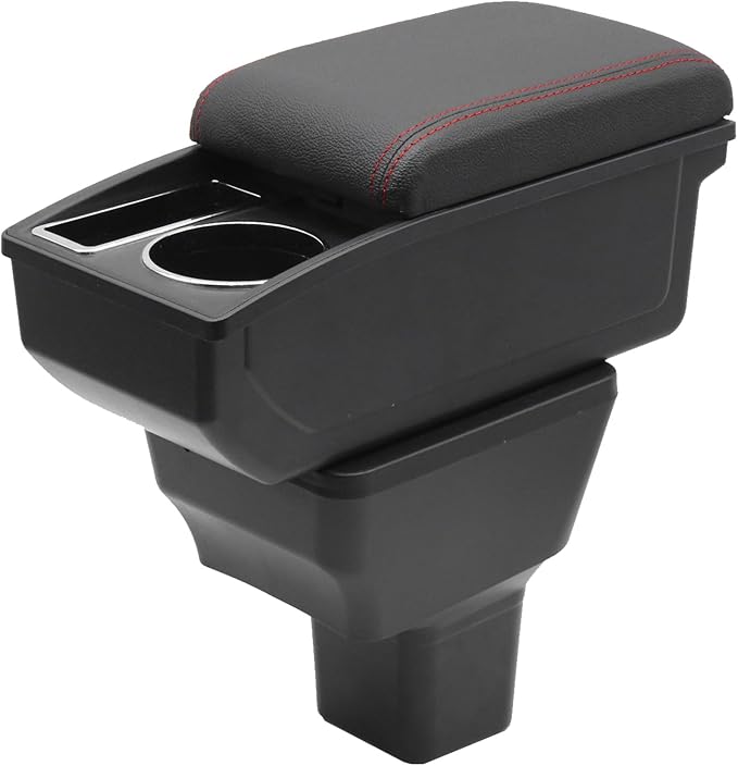 YJYWZH Car Armrest Box for Nissan Kicks Accessories 2016-2021 Center Console Storage Organizer Double Layer Space with Cup Holder Mobile Phone Holder (Red Thread)