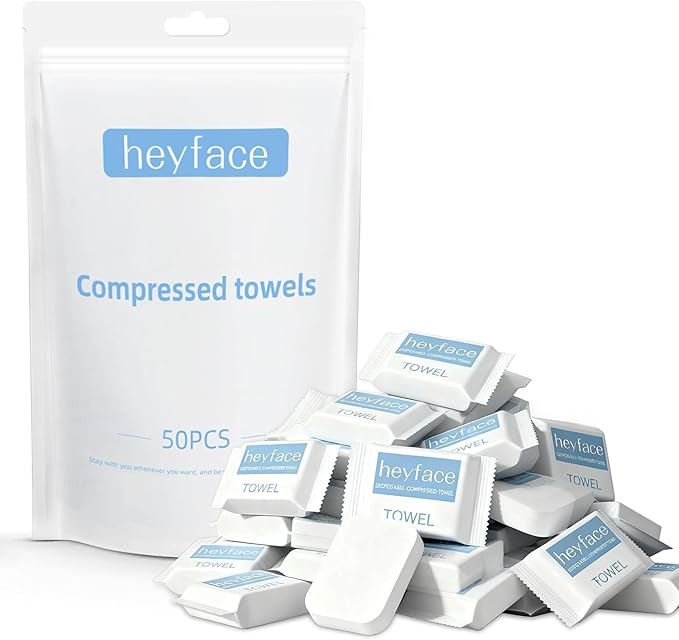 Compressed Towels Tablets (11.8" x11") 50 Bulk Set Disposable Compressed Washcloths for Travel & Camping, Soft Compressed Face Towel with Waterproof Case for Daily Use & Camping Essentials