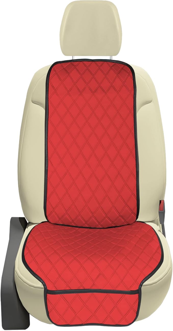 FH Group Car Seat Cushion – Neosupreme Single Front Seat Cover with Front Pockets, Airbag Compatible, Universal Fit Car Seat Cushion for Driver or Passenger Seat, SUV, Truck, Sedan & Van – Red