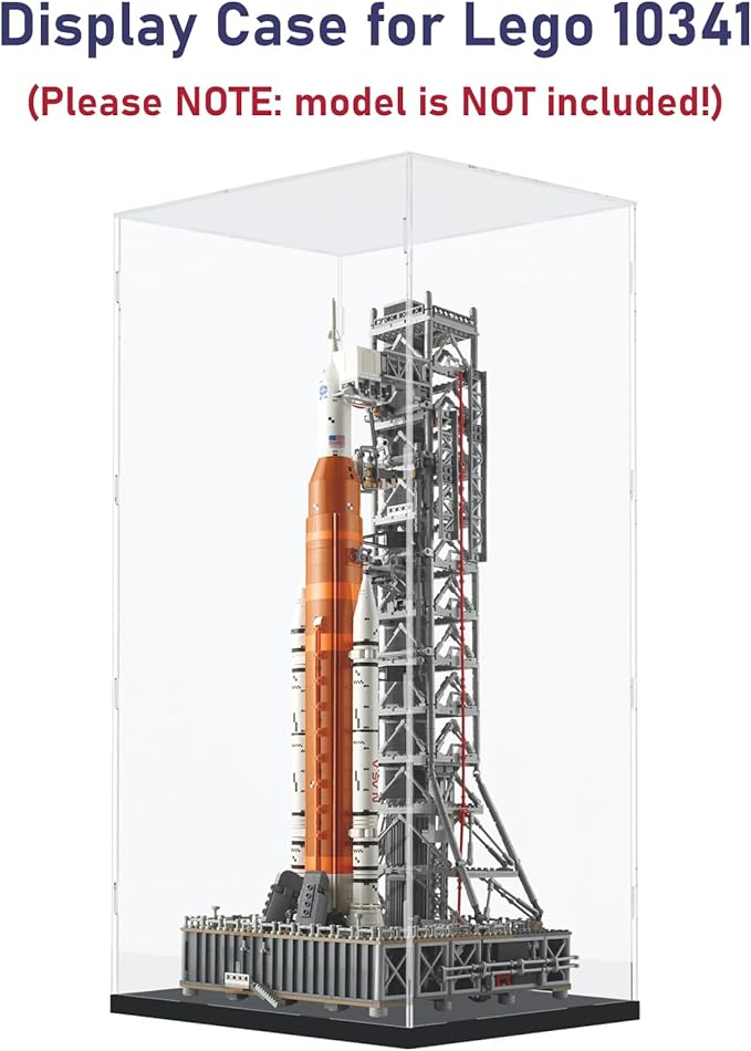 Choowin 29 inch Tall Acrylic Display Case for Lego Space Launch System 10341 Thickened Clear Acrylic Display Cases for Collectibles Figures Doll Bearbrick 1000% Assemble Dustproof Display Box(Black)