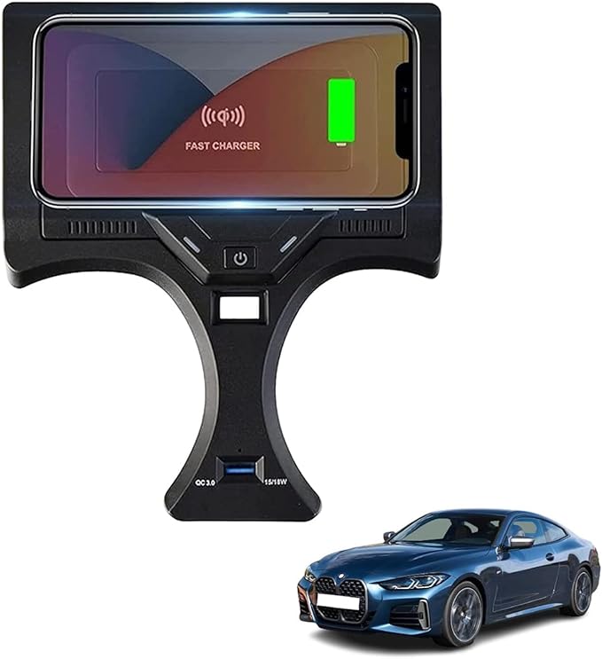 Wireless car Charger Supports Original car with NFC, 15W Fast Mobile Phone Charging Pad for BMW 2 Series (2022-2023) i3/3 Series (2020-2023) i4/4 Series (2021-2023)